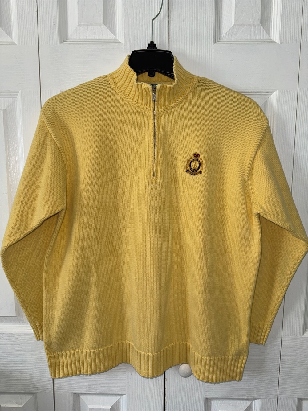 Vintage Lauren Ralph Lauren Yellow Relaxed Fit Cotton Quarter-Zip Sweater Sz XL